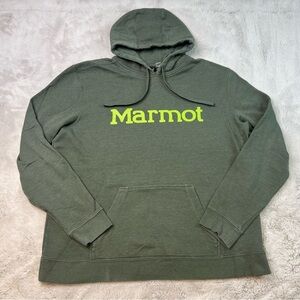 Marmot Hoodie Retro Pullover Sweatshirt Outdoor Hiking Mens 2XL Green Logo